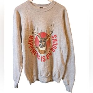 90s/Vintage Screen Star, Happiness Is A Big Buxks Gray Deer Print Sweater,SizeXL